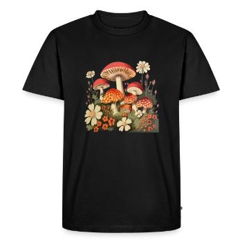 Champignons et fleurs - T-shirt Premium bio Homme - noir - Devant - Nico (187cm)