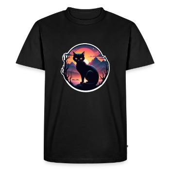 chat paysage et coucher de soleil - T-shirt Premium bio Homme - noir - Devant - Nico (187cm)
