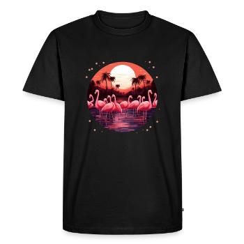 Flamingo Flock Sunset, Love Flamingos - Men's Premium Organic T-Shirt - black - Front - Nico (187cm)