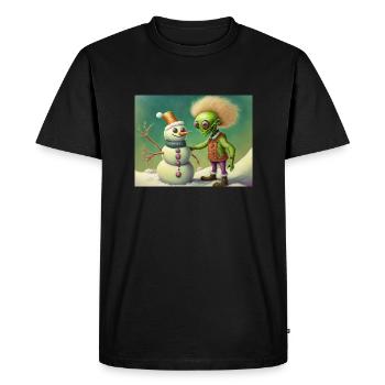 alien is building a snowman - Men's Premium Organic T-Shirt - black - Front - Nico (187cm)