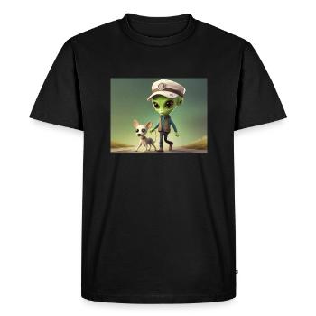 cute little green retro alien take the dog out - Men's Premium Organic T-Shirt - black - Front - Nico (187cm)