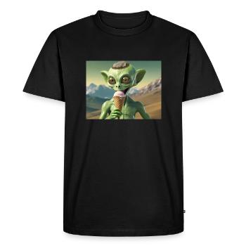 grey alien on the moon surface – eating ice cream - Men's Premium Organic T-Shirt - black - Front - Nico (187cm)