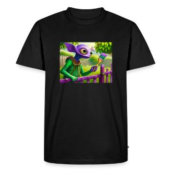 cute little green vintage alienpainting a fence - Men's Premium Organic T-Shirt - black - Front - Nico (187cm)