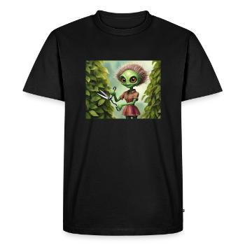 mignon petit vert rétro extraterrestre jardin de travail - T-shirt Premium bio Homme - noir - Devant - Nico (187cm)