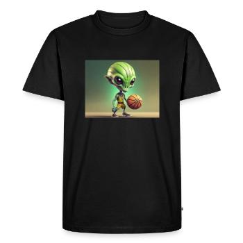 cute little green retro vintage alien basketball - Men's Premium Organic T-Shirt - black - Front - Nico (187cm)