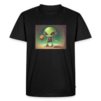 cute little green retro vintage alien basketball - Men's Premium Organic T-Shirt - black - Front - Nico (187cm)