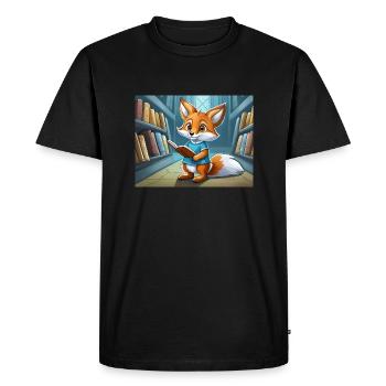 mignon petit renard démon de la vie quotidienne - est en train de lire - T-shirt Premium bio Homme - noir - Devant - Nico (187cm)