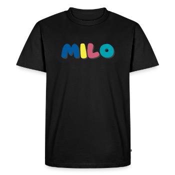 Name - Milo - Men's Premium Organic T-Shirt - black - Front - Nico (187cm)