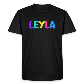 Name - Leyla - Men's Premium Organic T-Shirt - black - Front - Nico (187cm)