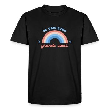 je vais etre grande sœur - T-shirt Premium bio Homme - noir - Devant - Nico (187cm)