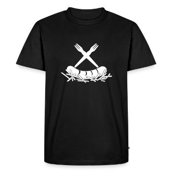 Frites Currywurst Fourchettes à frites Logo - T-shirt Premium bio Homme - noir - Devant - Nico (187cm)