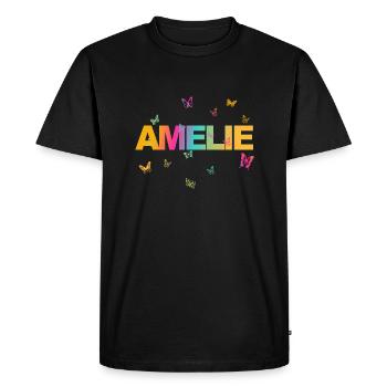Amélie - Joli nom avec papillons, Fille - T-shirt Premium bio Homme - noir - Devant - Nico (187cm)