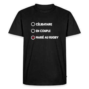 CELIBATAIRE EN COUPLE MARIE AU RUGBY - T-shirt Premium bio Homme - noir - Devant - Nico (187cm)
