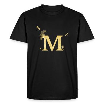 Lettre m paillettes doré libellule - idée cadeau - T-shirt Premium bio Homme - noir - Devant - Nico (187cm)