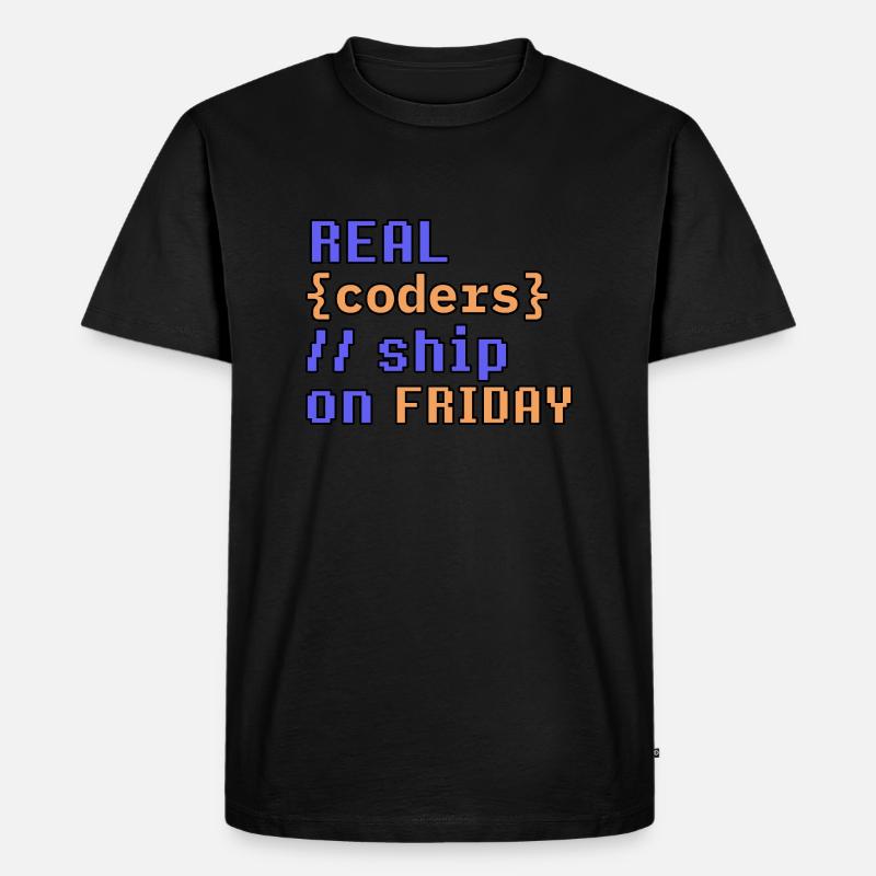 Real coders ship on Friday - Männer Premium Bio T-Shirt - Schwarz