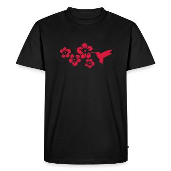colibri fleurs d'hibiscus - T-shirt Premium bio Homme - noir - Devant - Nico (187cm)