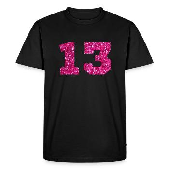 Numéro 13 paillettes rose - 13e anniversaire - T-shirt Premium bio Homme - noir - Devant - Nico (187cm)