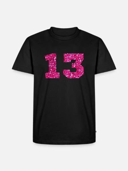 Number 13 Pink Glitter - 13th Birthday - Men's Premium Organic T-Shirt - black