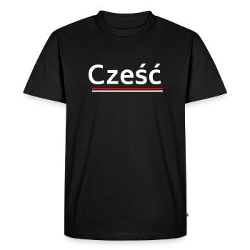Bonjour - bienvenue en polonais - T-shirt Premium bio Homme - noir - Devant - Nico (187cm)