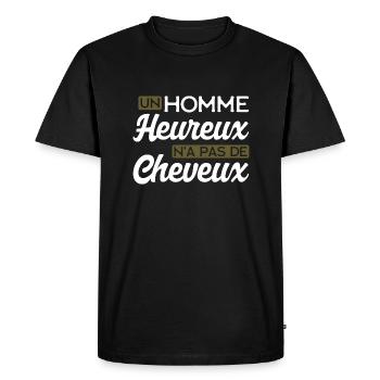 Cadeau homme heureux sans cheveux - T-shirt Premium bio Homme - noir - Devant - Nico (187cm)