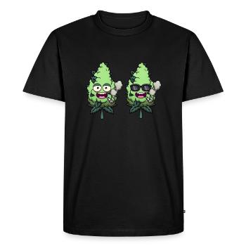 Funny Weed Bud Characters Smoking Joint - Men's Premium Organic T-Shirt - black - Front - Nico (187cm)