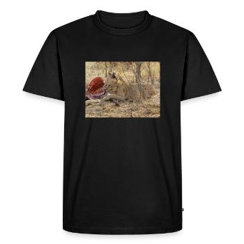 a pack of eating lions in Chobe National Park on S - Men's Premium Organic T-Shirt - black - Front - Nico (187cm)