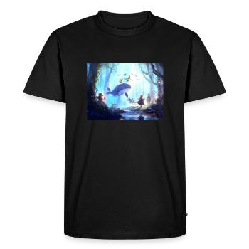Girl in magical forest surrounded by animals - Men's Premium Organic T-Shirt - black - Front - Nico (187cm)