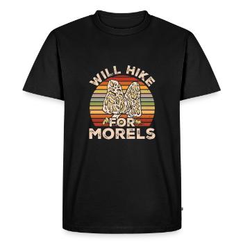Will Hike For Morels Mycology Mushroom Morel - Men's Premium Organic T-Shirt - black - Front - Nico (187cm)