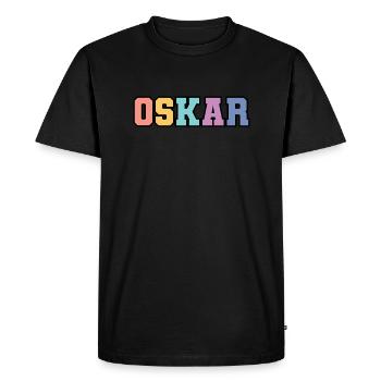 Name - Oskar - Men's Premium Organic T-Shirt - black - Front - Nico (187cm)