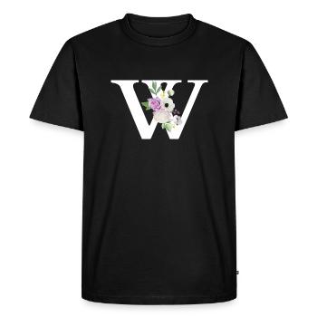 Purple floral w letter - Men's Premium Organic T-Shirt - black - Front - Nico (187cm)