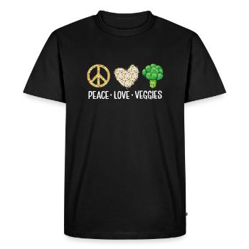Paix Amour Légumes Végétalien Drôle Véganisme - T-shirt Premium bio Homme - noir - Devant - Nico (187cm)