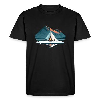 Tent around the campfire in the mountains with snow - Men's Premium Organic T-Shirt - black - Front - Nico (187cm)