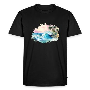 Wave, Île tropicale, Sea Beach Palm Trees Vacances - T-shirt Premium bio Homme - noir - Devant - Nico (187cm)