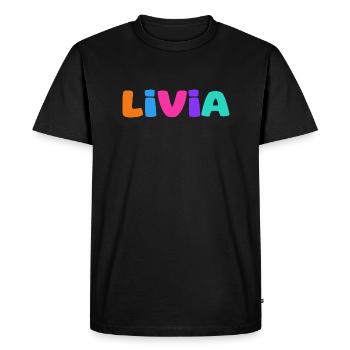 Name - Livia - Men's Premium Organic T-Shirt - black - Front - Nico (187cm)