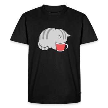 Kawaii Cat in Coffee Japanese Neko Kitten - Men's Premium Organic T-Shirt - black - Front - Nico (187cm)
