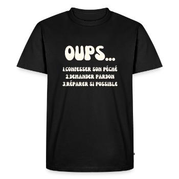 Oups .. 1. Confesser son péché etc - T-shirt Premium bio Homme - noir - Devant - Nico (187cm)