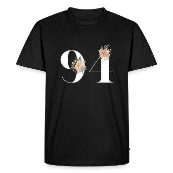 94e anniversaire fleuris (Cadeau de 94 ans) - T-shirt Premium bio Homme - noir - Devant - Nico (187cm)