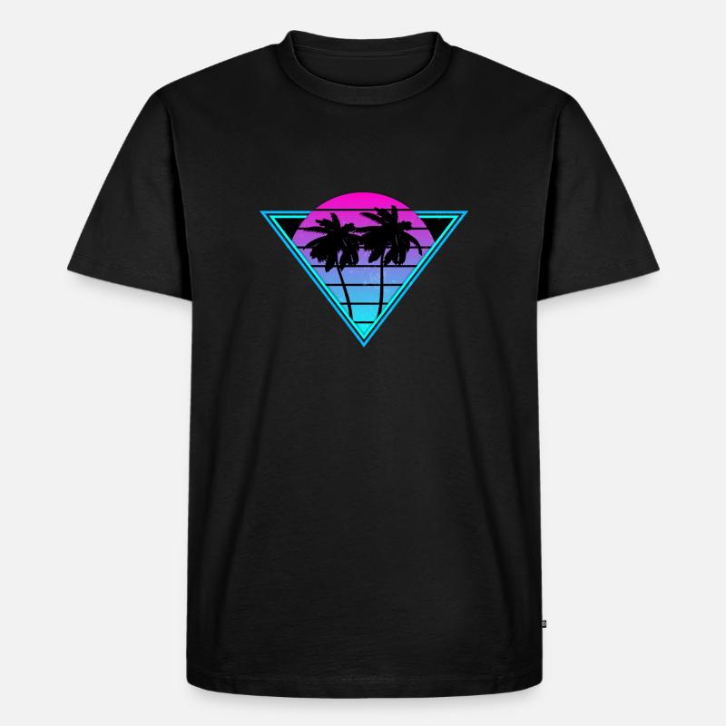 Retro-Palmen - Männer Premium Bio T-Shirt - Schwarz