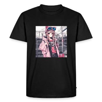Cute girl anime - T-shirt Premium bio Homme - noir - Devant - Nico (187cm)