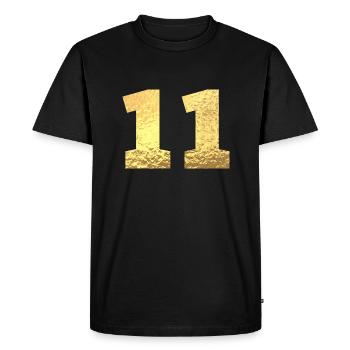 Numéro 11 paillettes doré - 11e anniversaire - T-shirt Premium bio Homme - noir - Devant - Nico (187cm)