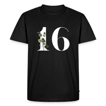 Numéro 16 floral vert -16e anniversaire floral - T-shirt Premium bio Homme - noir - Devant - Nico (187cm)