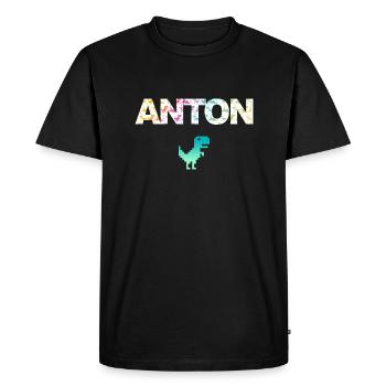 ANTON - Beau prénom de garçon avec dinosaure - T-shirt Premium bio Homme - noir - Devant - Nico (187cm)
