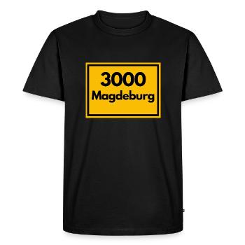 Place sign - then retro old zip code 3000 Magdeburg - Men's Premium Organic T-Shirt - black - Front - Nico (187cm)