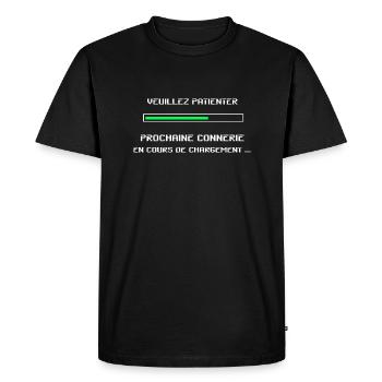 Veuillez patienter prochaine connerie en cours - T-shirt Premium bio Homme - noir - Devant - Nico (187cm)