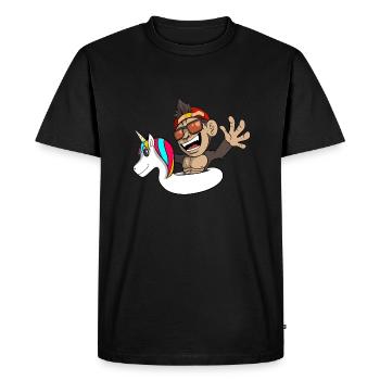 Singe cool dans un cerceau de natation licorne - T-shirt Premium bio Homme - noir - Devant - Nico (187cm)