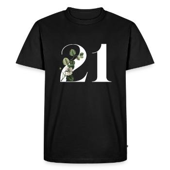 Numéro 21 floral vert -21e anniversaire floral - T-shirt Premium bio Homme - noir - Devant - Nico (187cm)