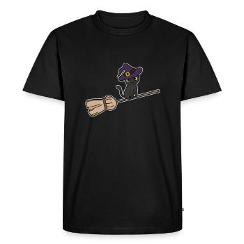 Chat Balai de sorcière - T-shirt Premium bio Homme - noir - Devant - Nico (187cm)