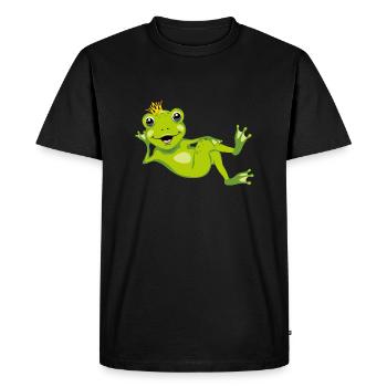 Smiling happy frog with a crown on his head - Men's Premium Organic T-Shirt - black - Front - Nico (187cm)