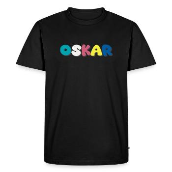 Name - Oskar - Men's Premium Organic T-Shirt - black - Front - Nico (187cm)