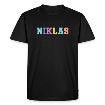 Name - Niklas - Men's Premium Organic T-Shirt - black - Front - Nico (187cm)